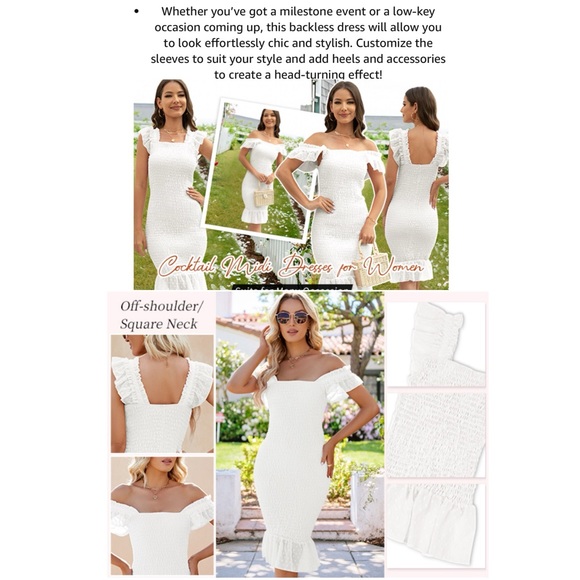 NWT Midi Dresses for Women - Backless Dress Square Neck Stretchy Ruched Fabric S - Picture 4 of 17